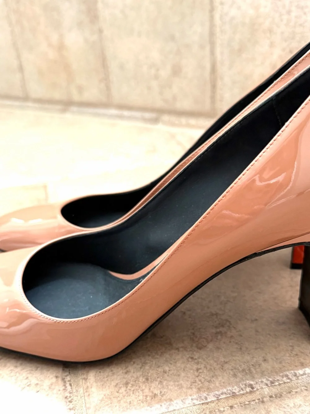 Bottega Veneta Patent Nude Pink Mid-Heel Pumps